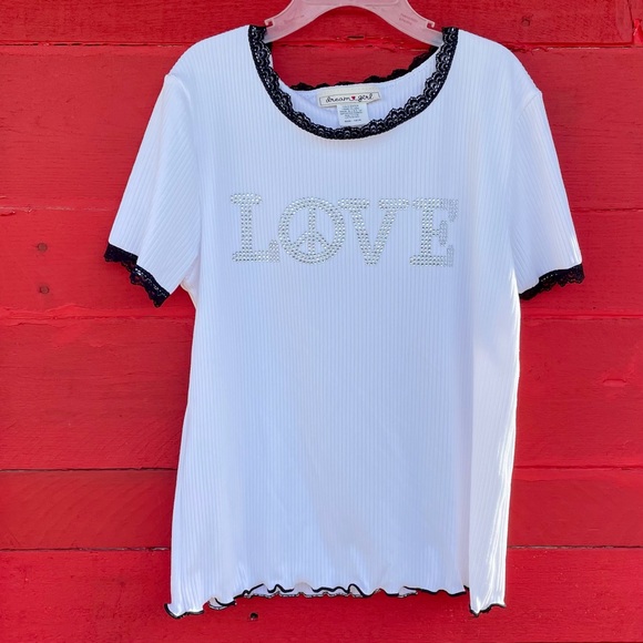 Dreamgirl Other - 🟩 Dream Girl love bling lace ribbed short sleeve t-shirt